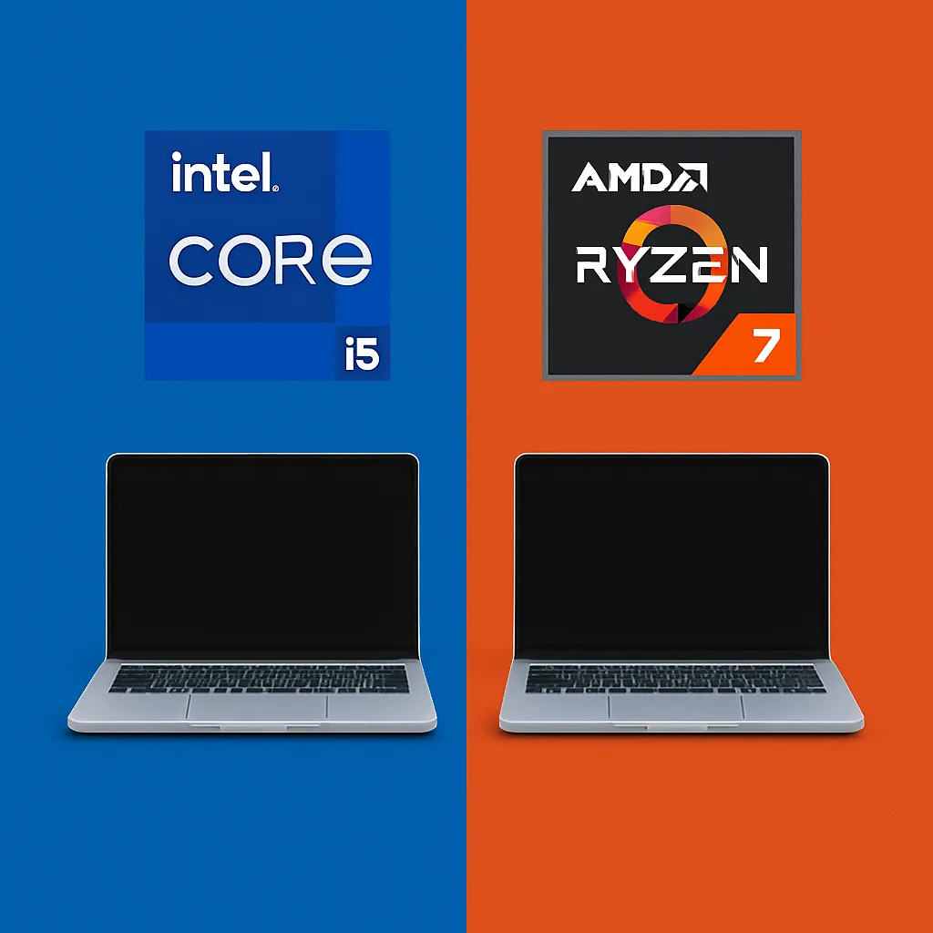 인텔 i5와 라이젠7 노트북이 나란히 배치된 비교 이미지