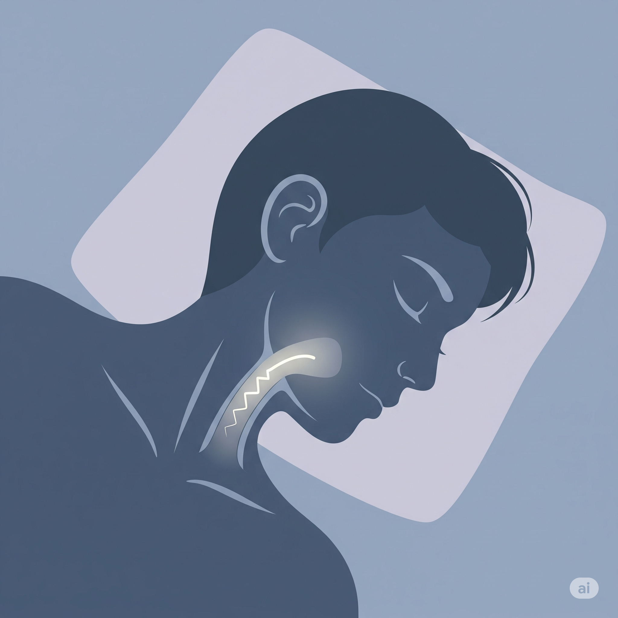 수면 중 기도가 좁아져 발생하는 수면 무호흡증을 상징하는 일러스트