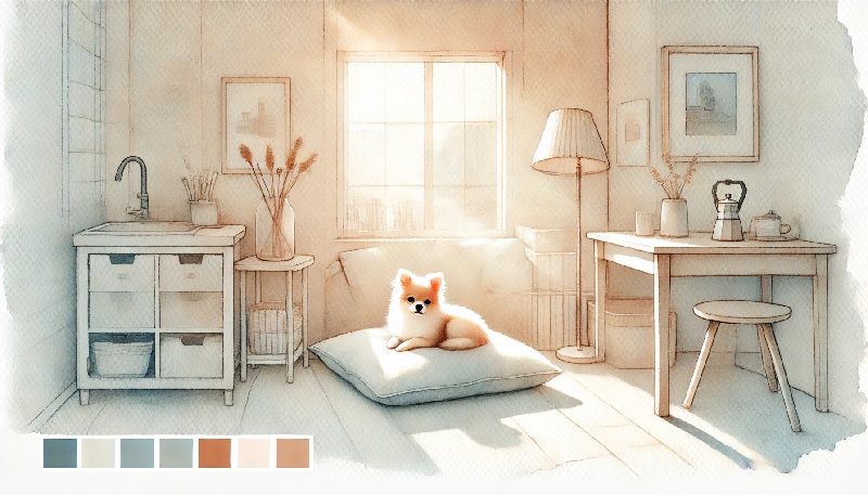 강아지와 미니멀 라이프의 조화에 대한 이미지