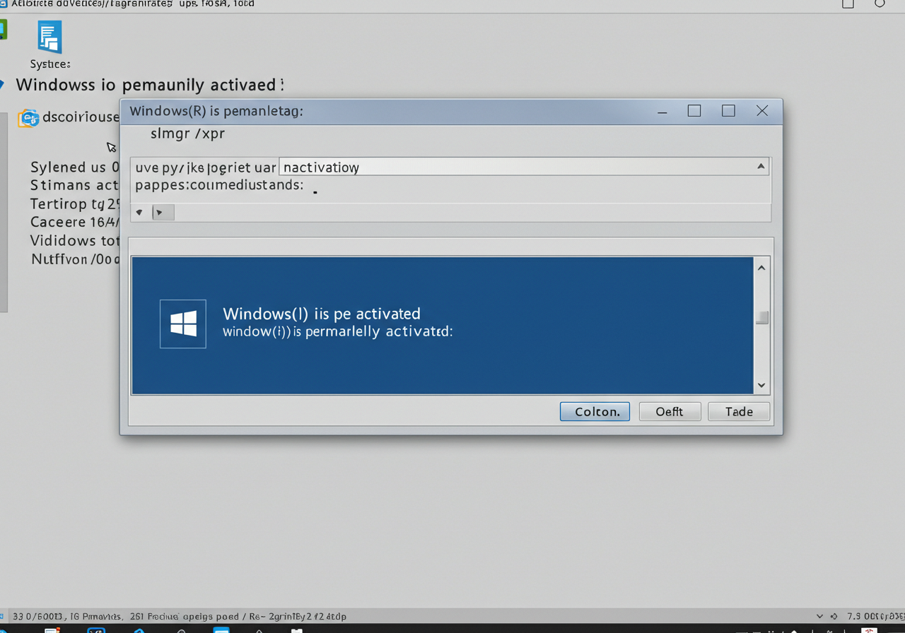 slmgr 명령어 실행 후 윈도우 정품 인증 상태 확인 메시지를 보여주는 예시