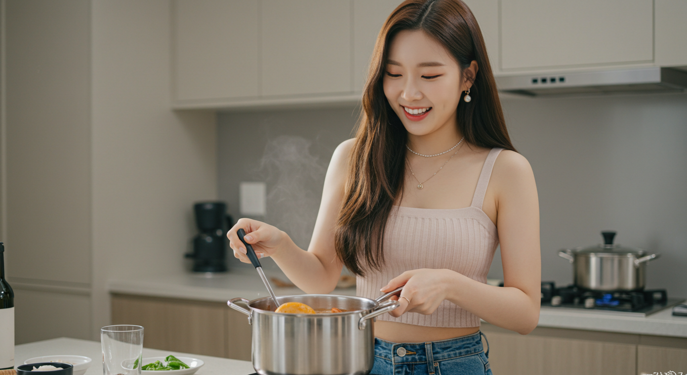 국을 끓이고있는 여인