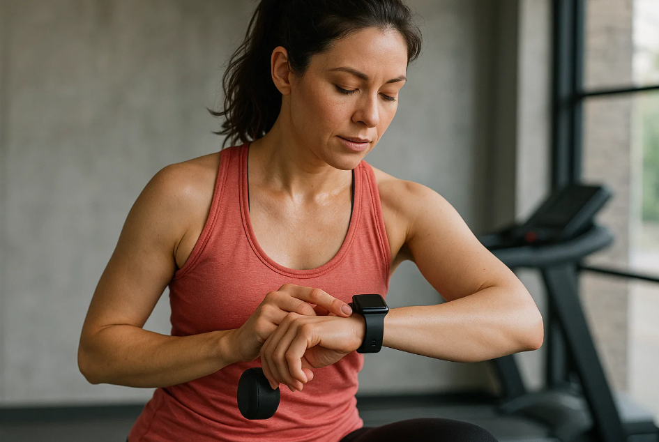 스마트 워치로 운동하는 ㅏ30대 여성