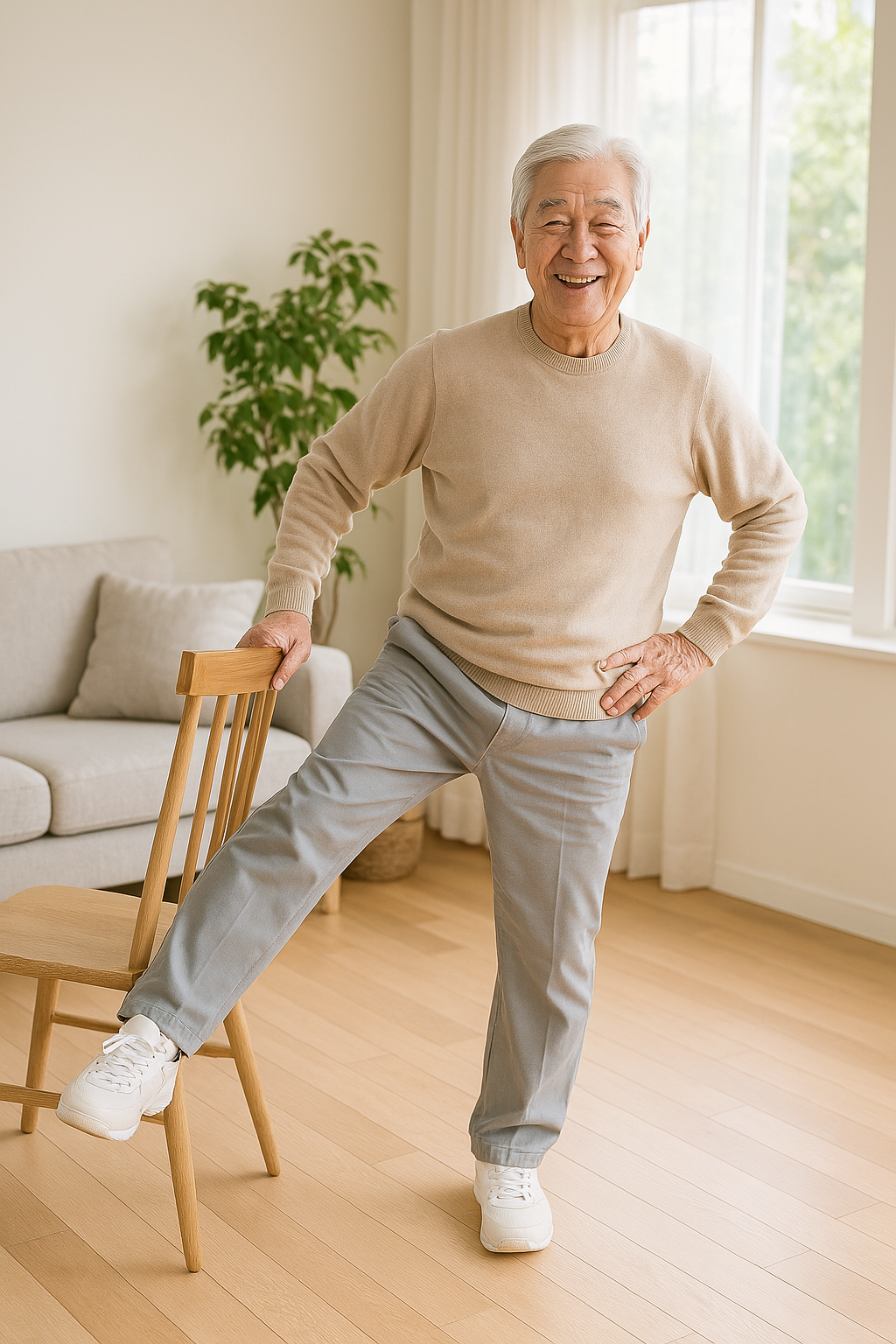 집에서 운동하는 어르신 모습