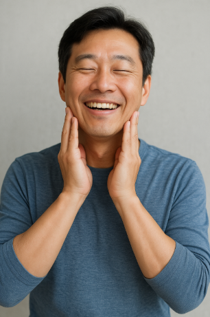 턱 관절 건강에서 자유로워진 동양인 남성
