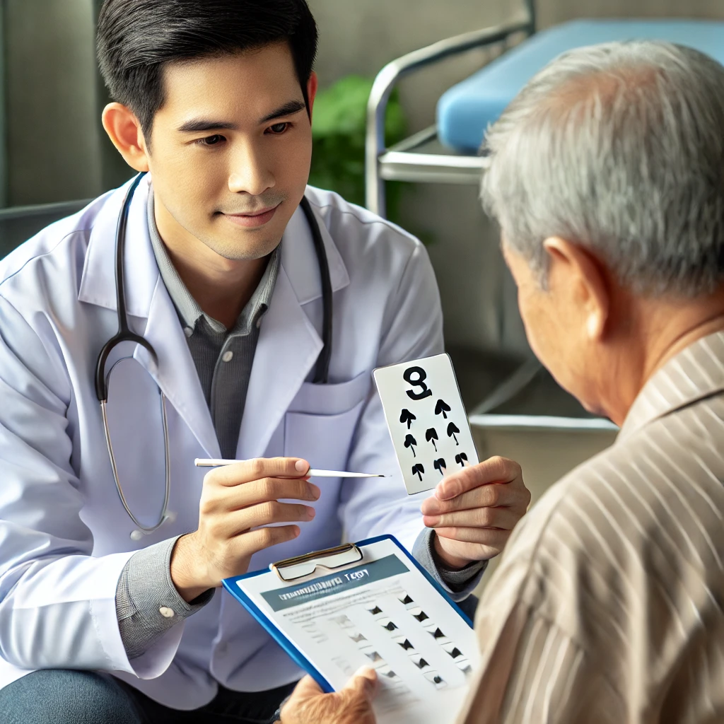 치매 조기검진 검사 장면 - 인지선별검사(CIST) 진행 중