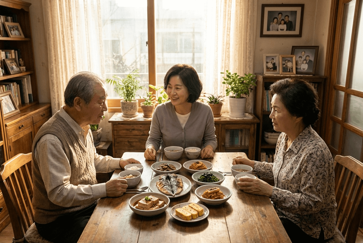 가족과 함께 식탁에 앉아 천천히 식사를 나누는 시간은 단순히 영양 섭취를 넘어, 정서적 안정과 식욕 증진에도 큰 도움이 됩니다. 혼자 드시는 것보다 가족과 함께 드실 때 식사량이 늘어나고, 대화를 나누며 즐거운 시간을 보낼 수 있습니다.