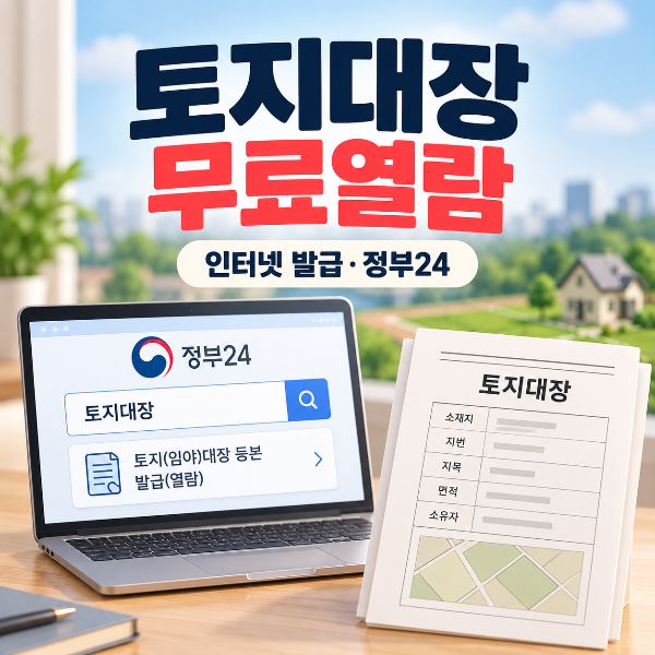토지대장 무료열람과 정부24 인터넷 발급 방법을 안내하는 대표 이미지