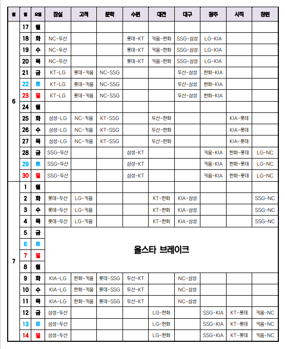 2024 KBO 정규시즌 경기 일정