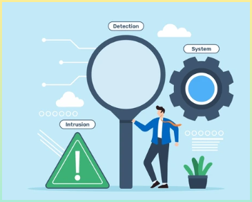 의심스러운 활동을 식별하는 침입 탐지 시스템을 배포하는 사람의 평면 그림