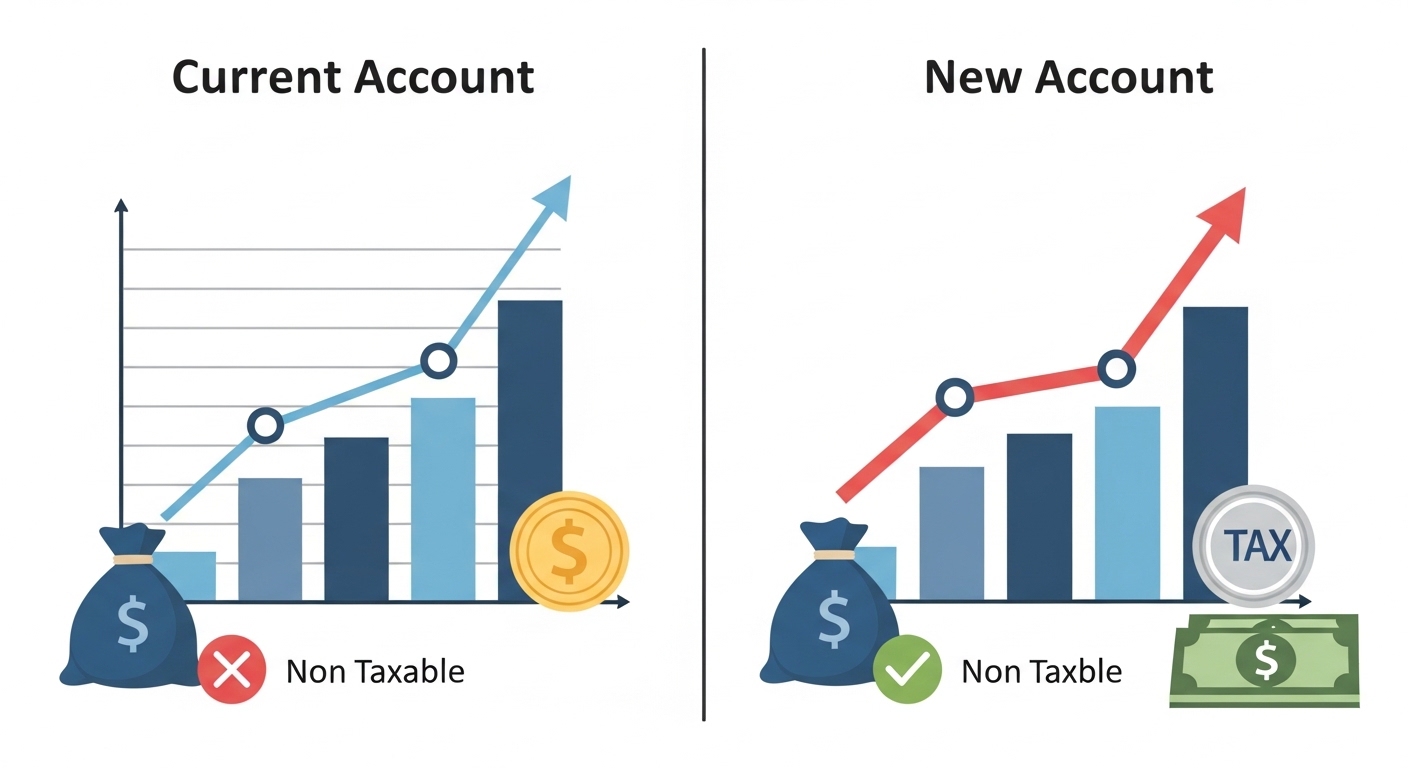 청년도약계좌 유지 시와 새로운 적금 가입 시의 예상 수익 및 혜택 차이를 비교하는 인포그래픽.