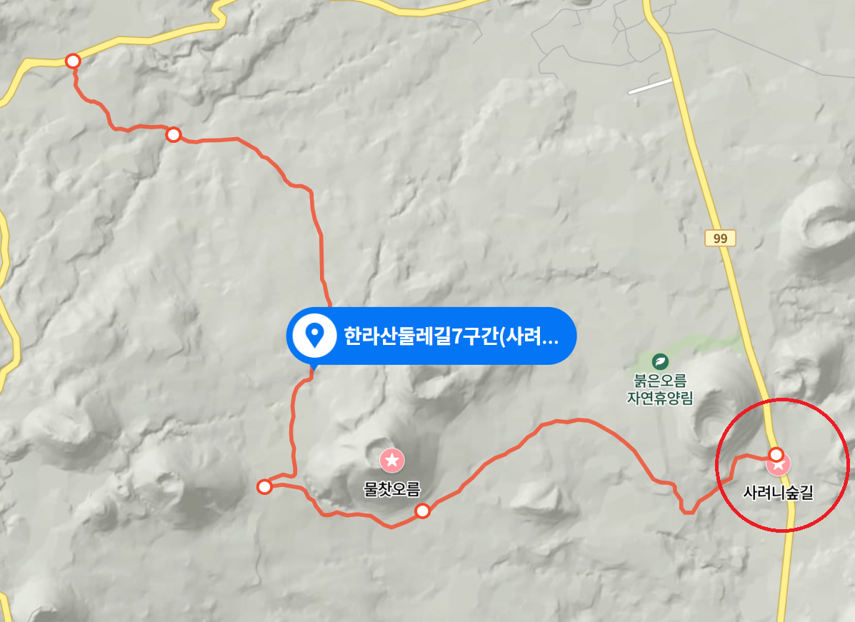 사려니 숲길 지도