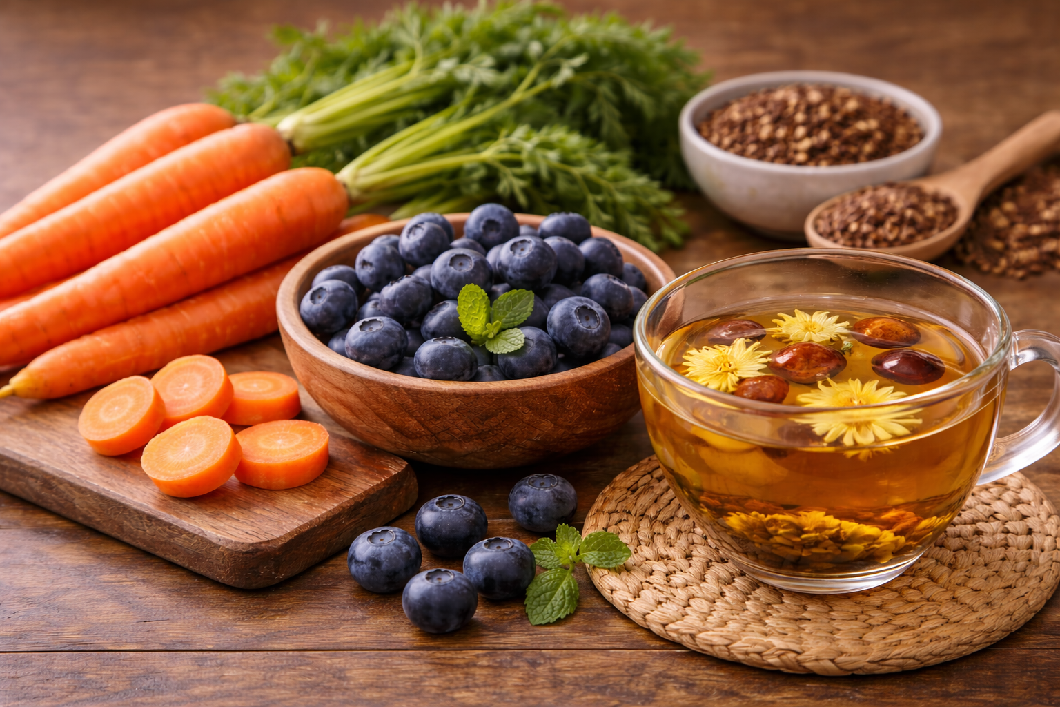 눈 건강에 좋은 당근과 베리류 등 신선한 식재료 사진