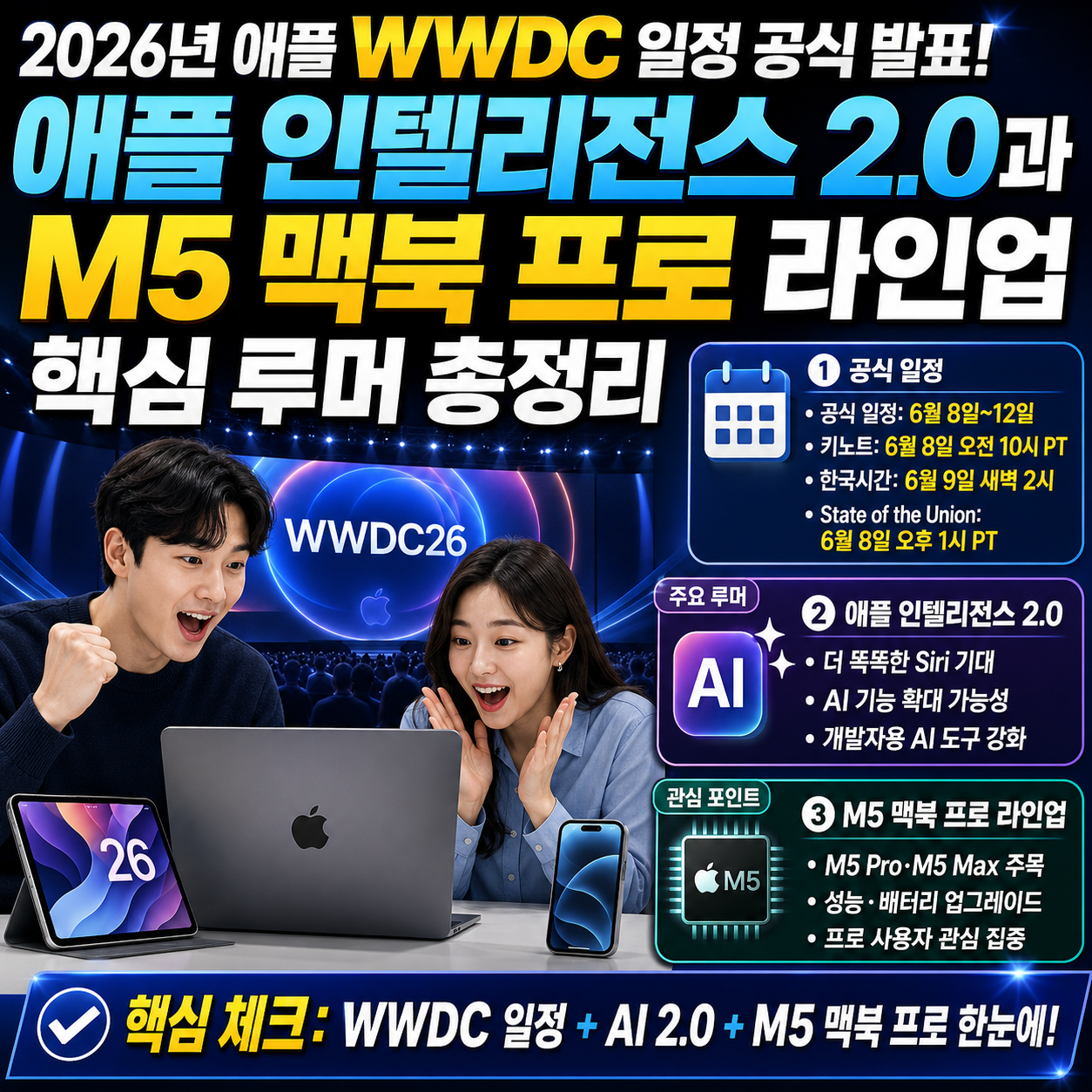 2026년 애플 WWDC 일정 공식 발표! 애플 인텔리전스 2.0과 M5 맥북 프로 라인업 핵심 루머 총정리