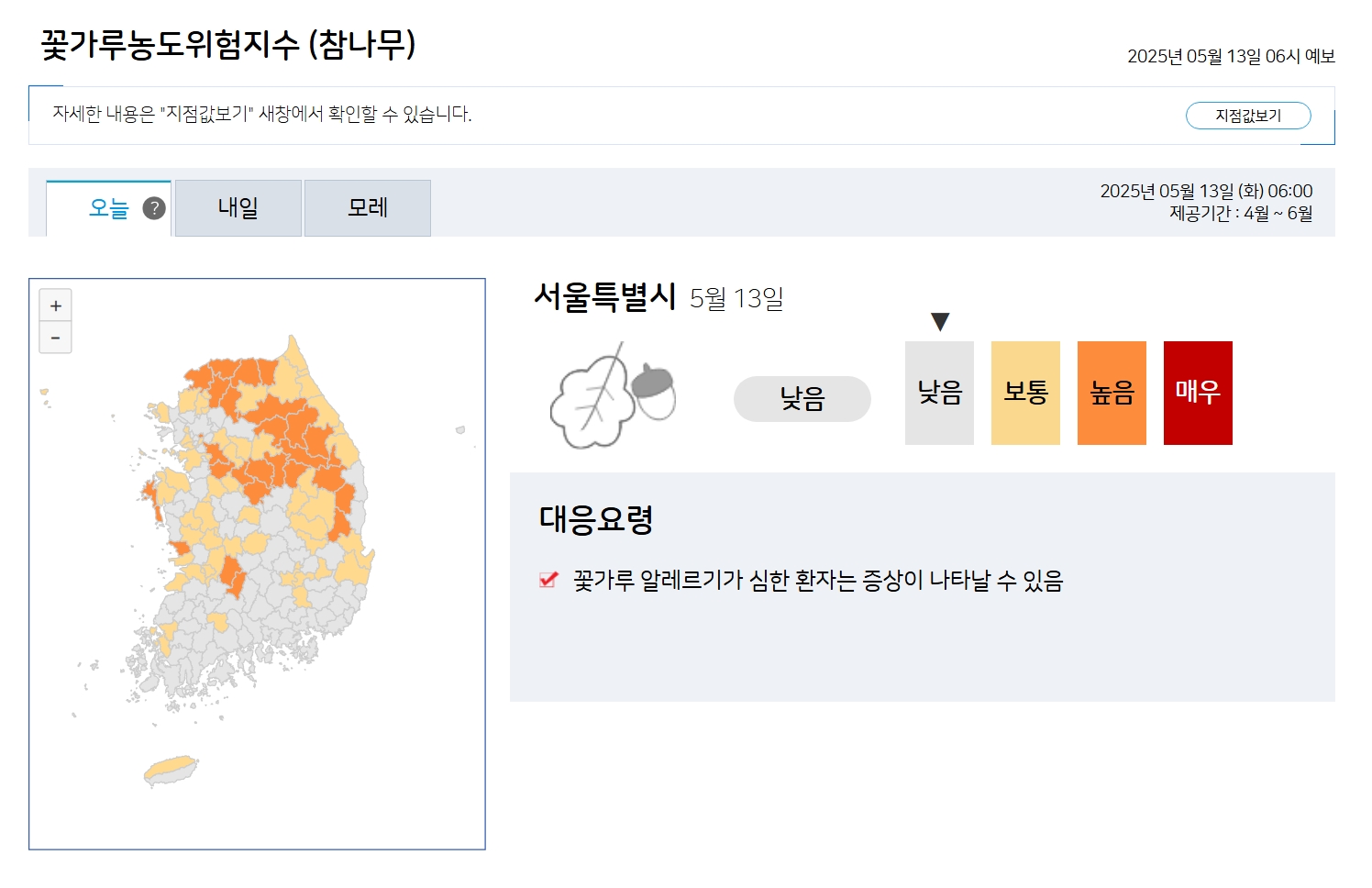 꽃가루 농도 위험지수