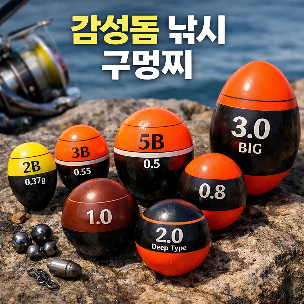 감성돔 낚시 구멍찌 부력 종류(2B 3B 5B 0.8호 1호 2호 3호) 비교 이미지