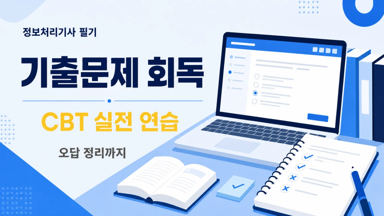 정보처리기사 필기 기출문제 회독 순서와 CBT 문제풀이를 설명하는 이미지