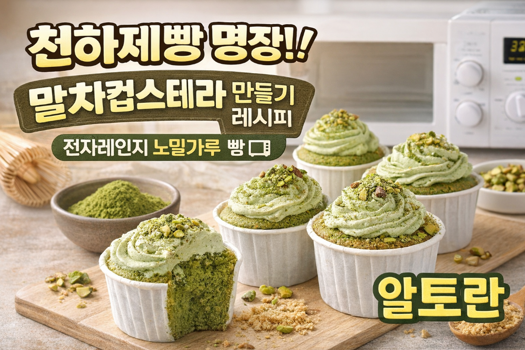 전자레인지로 3분! 천하제빵 명장 노밀가루 말차컵카스테라 만들기