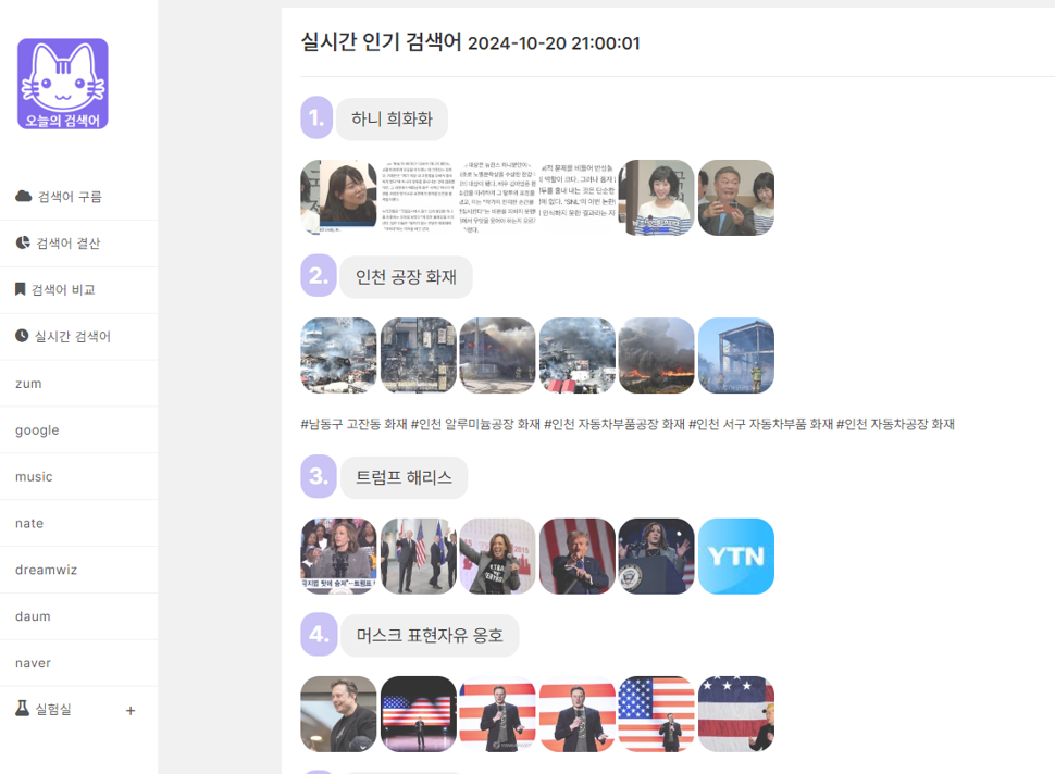 실시간 검색어 사이트 ezme.net 페이지 설명