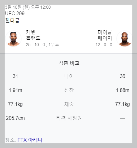 ufc 299 경기일정