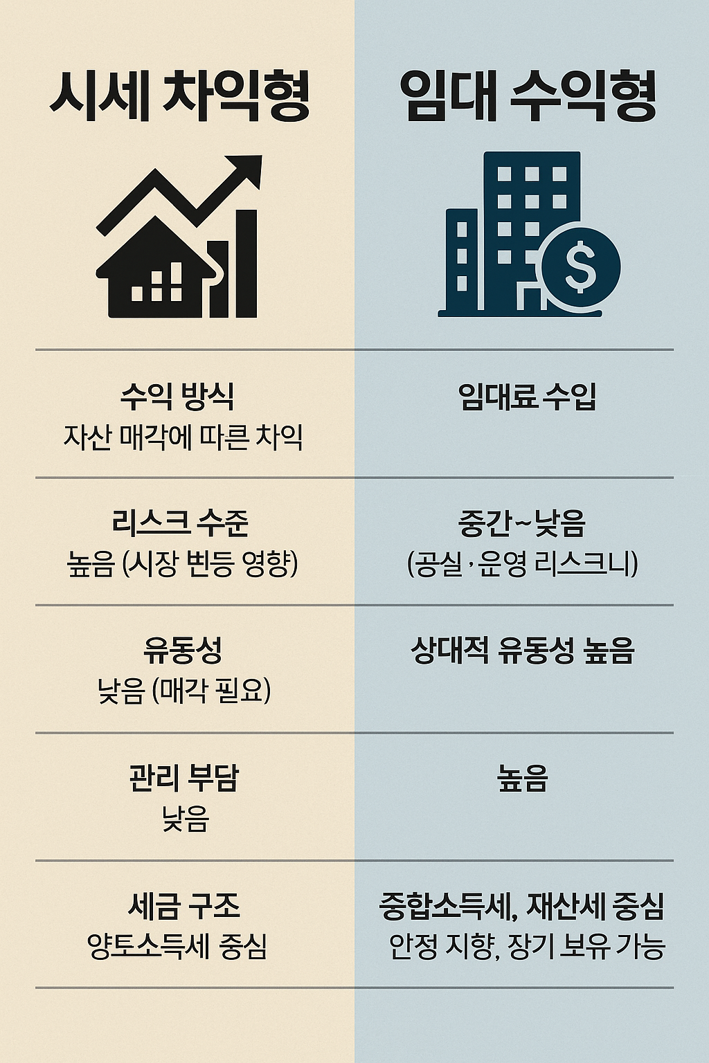 시세 차익형과 임대 수익형 부동산 투자 비교 분석