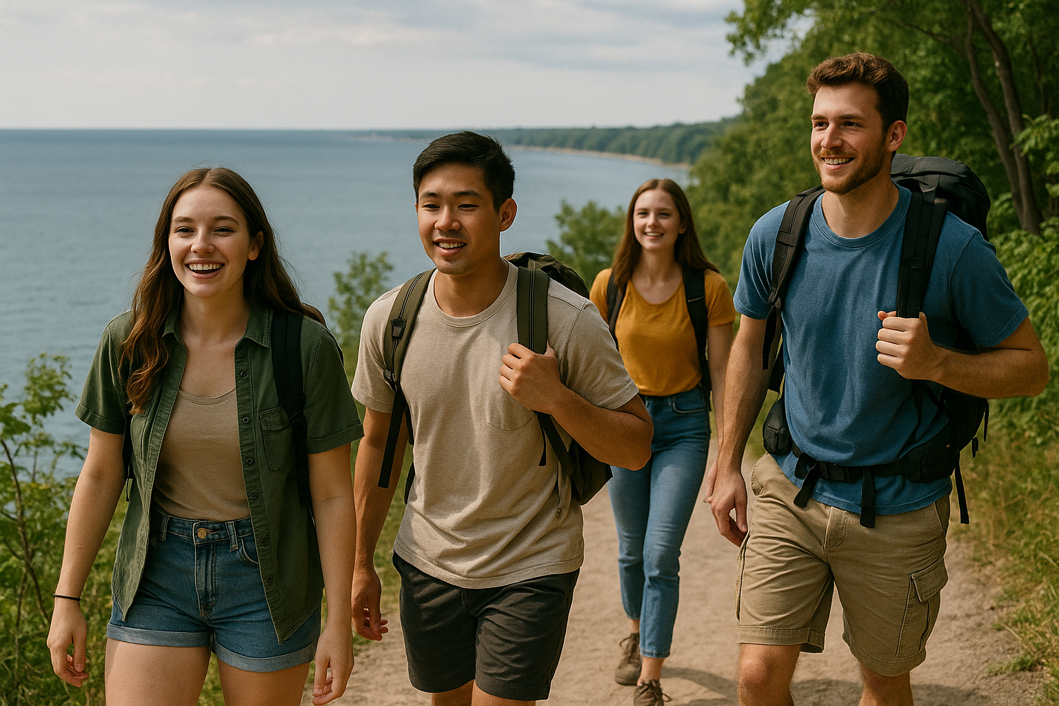 하이킹하는 학생들