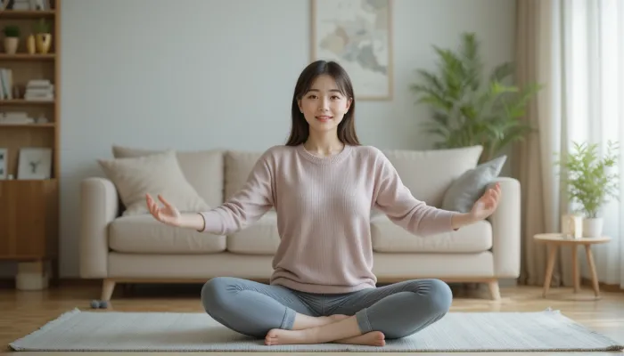 유방암 생존율을 높이기 위해 가볍게 스트레칭하는 여성의 모습