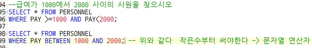 SQL between 연산자