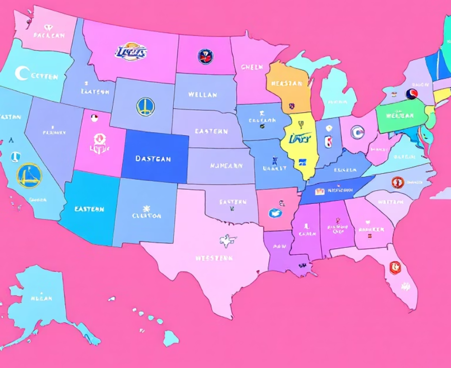 미국지도에 구성팀 구분 만화체