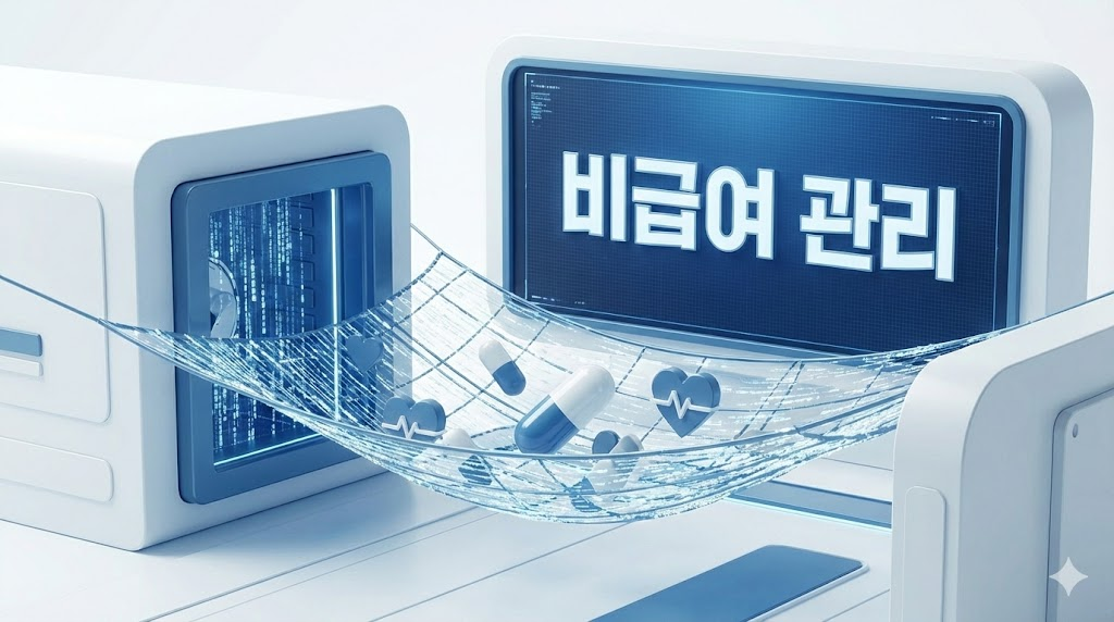 비급여 의료비 관리의 중요성을 강조하는 디지털 보안 및 데이터 테마 이미지