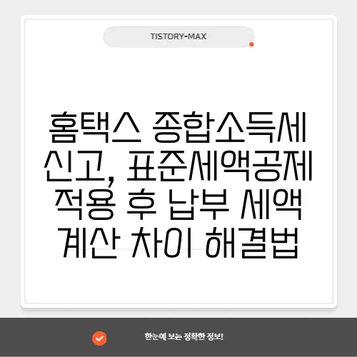 홈택스 종합소득세 신고, 표준세액공제 적용 후 납부 세액 계산 차이 해결법