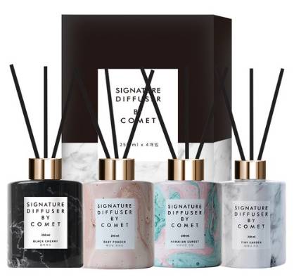 코멧 시그니처 디퓨저 250ml 4입 세트, 블랙체리,하와이언선셋,타이니가든,베이비파우더