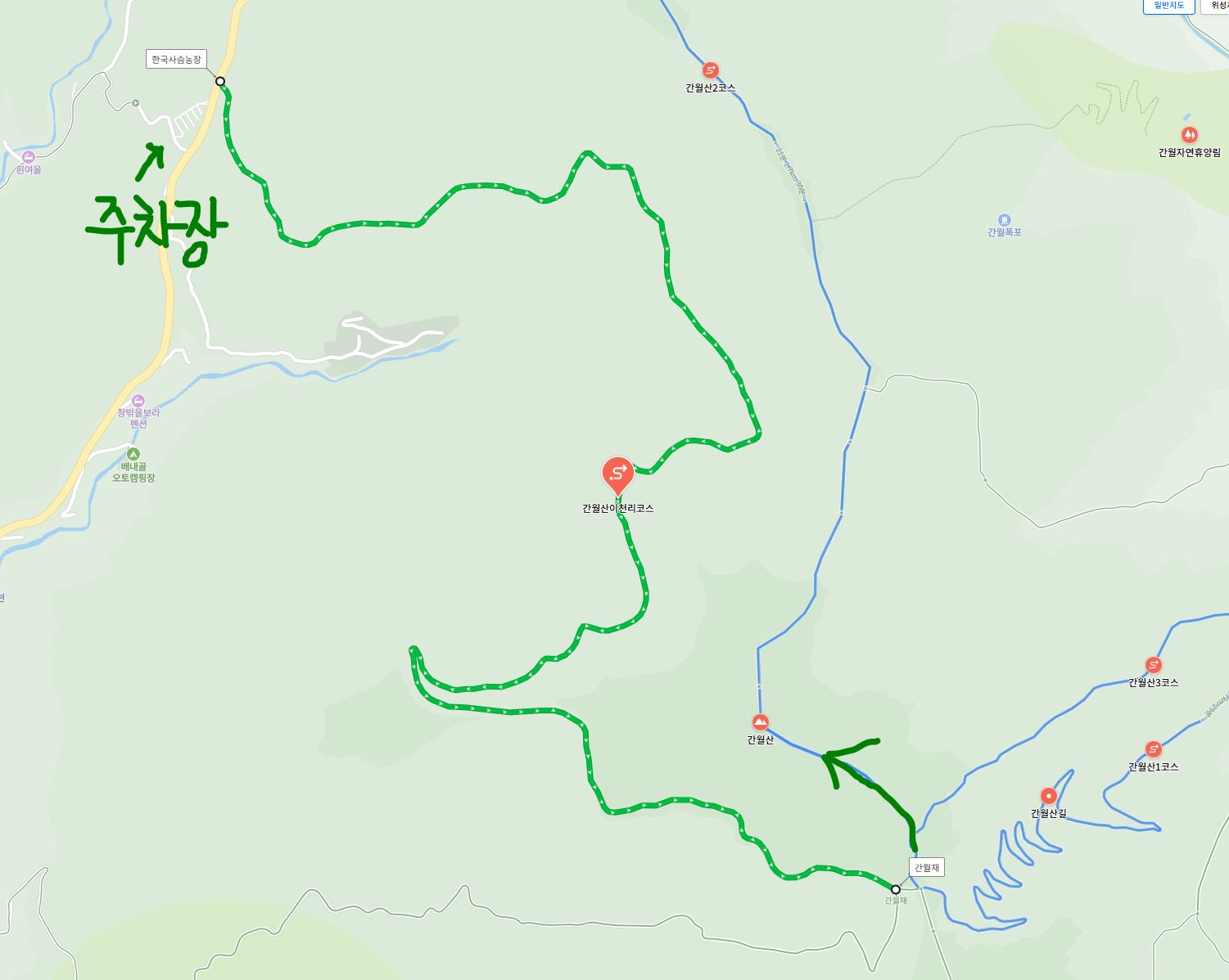 간월산 이천리 코스 지도