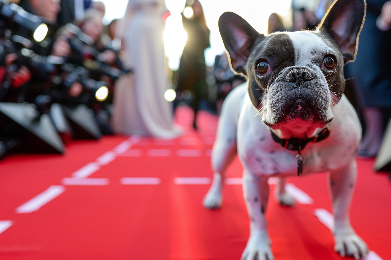 a French Bulldog on a red carpet