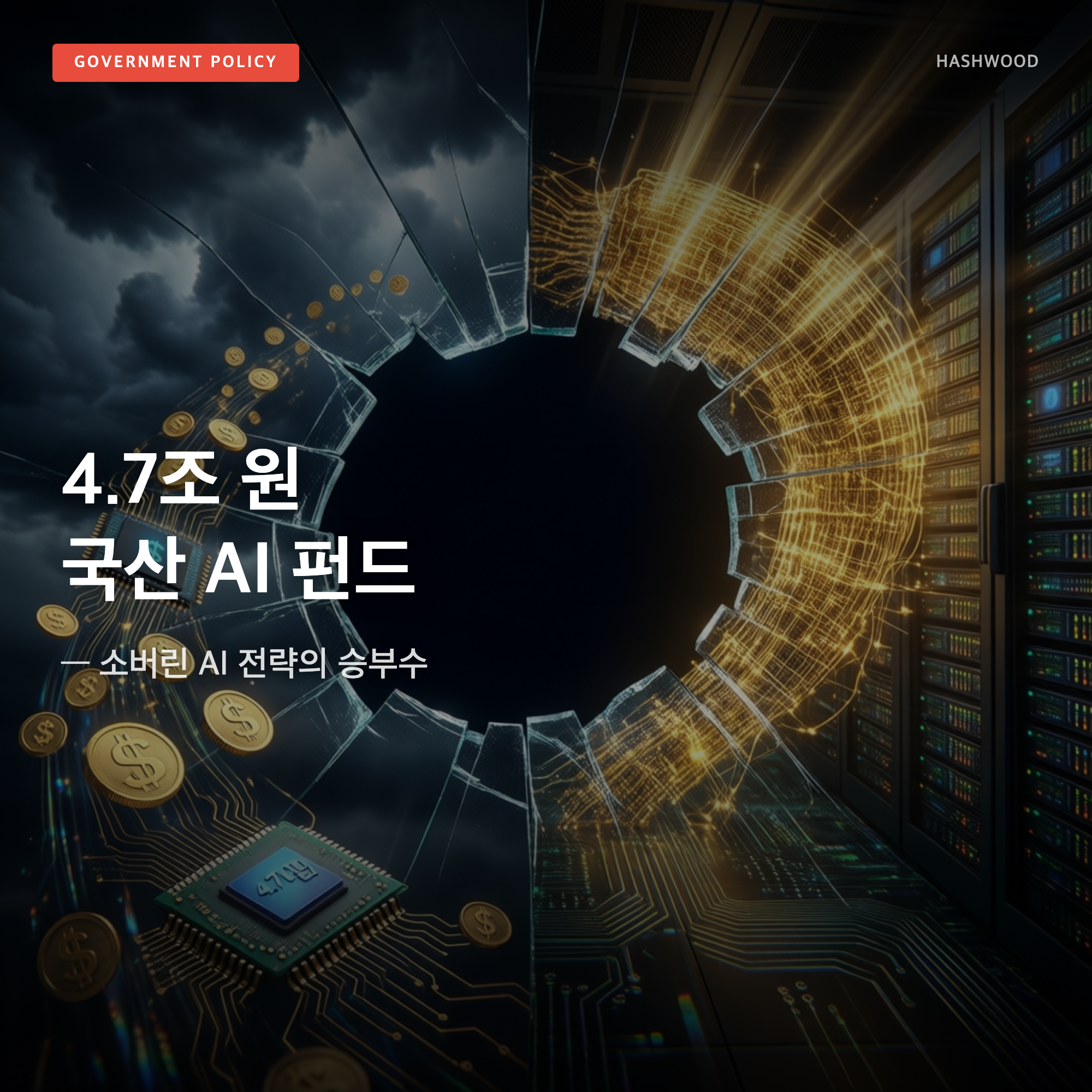 그림: 한국 4.7조 원 국산 AI 펀드 — — 소버린 AI 승부수