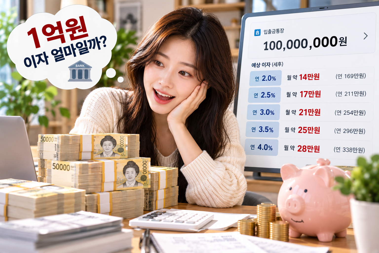 1. 통장에 1억원 있으면 이자 얼마 받을까?