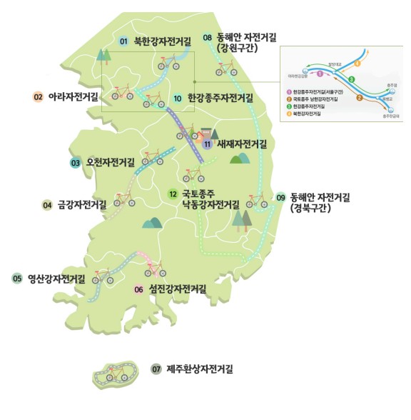 국토종주 자전거길 소개 지도