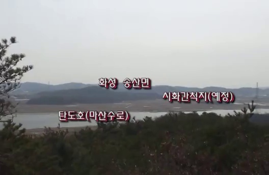 나무 너머로 바라본 탄도호 방향의 물가