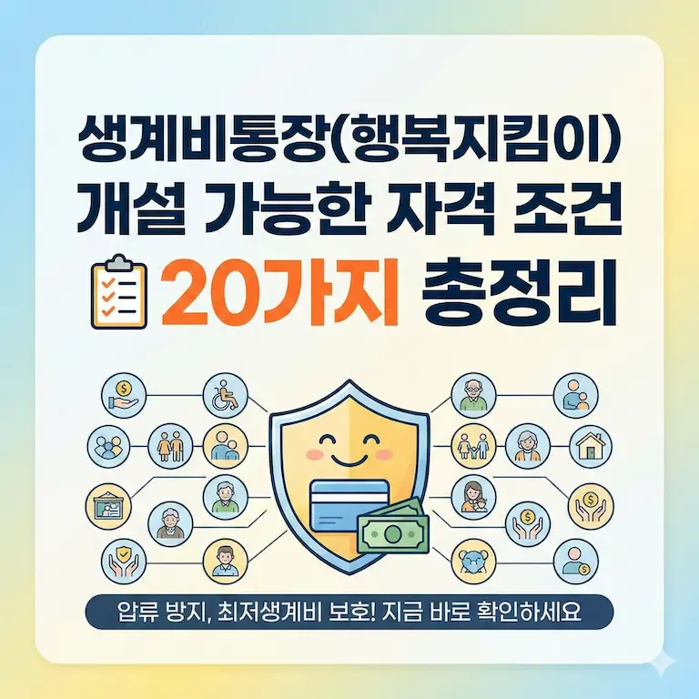 생계비통장(행복지킴이) 개설 가능한 자격 조건 20가지 총정리