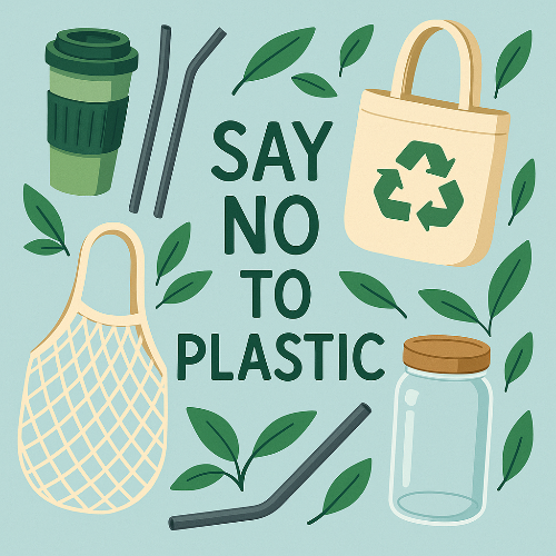 일회용품 줄이기 캠페인을 주제로 한 디지털 일러스트
