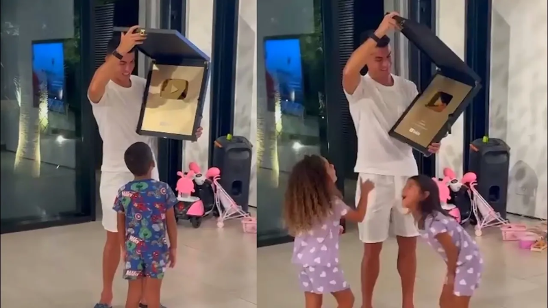 호날두 골드버튼 아빠미소