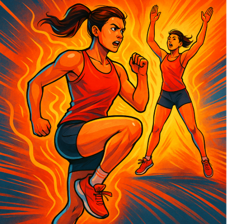 체온상승 운동(하이니즈와 점핑잭)을 수행하며 에너지가 뿜어져 나오는 느낌을 표현한 일러스트