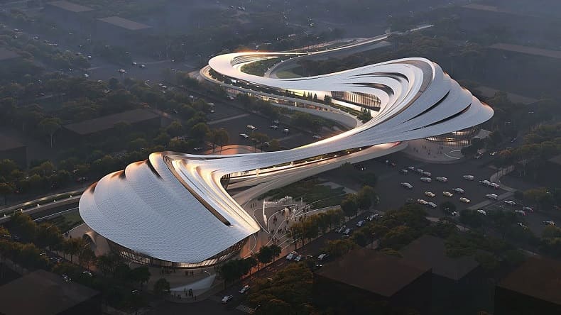 자하 하디드의 중국 고속도로 위 시안 문화예술센터 디자인 VIDEO: Zaha Hadid Architects designs Xi'an cultural centre to echo "meandering valleys"