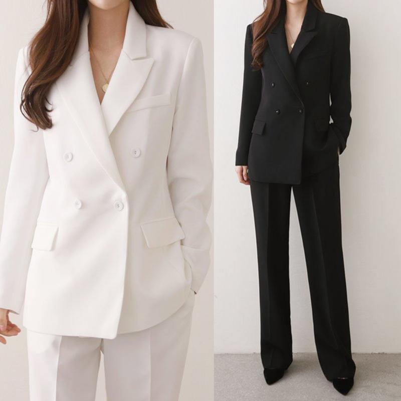 여자세미정장 더블 웨딩수트 여자셋업 빅사이즈 여성정장 세트 면접복장