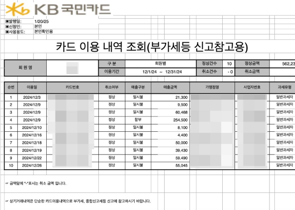 kb국민카드 내역서