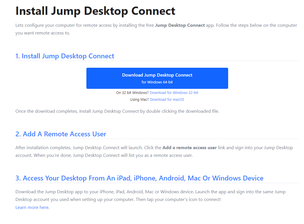 install page of jump dasktop
