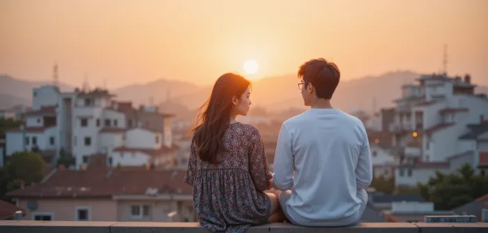 옥상에서 미래계획을 이야기하는 커플