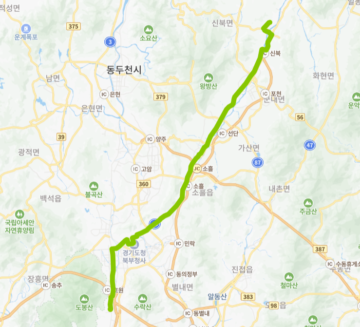 서울-의정부-포천-72번-버스-노선-지도