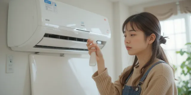 에어컨 냄새 제거를 위해 자연 탈취제를 분사하는 여성