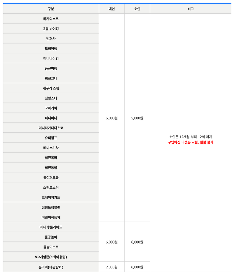 이용요금표