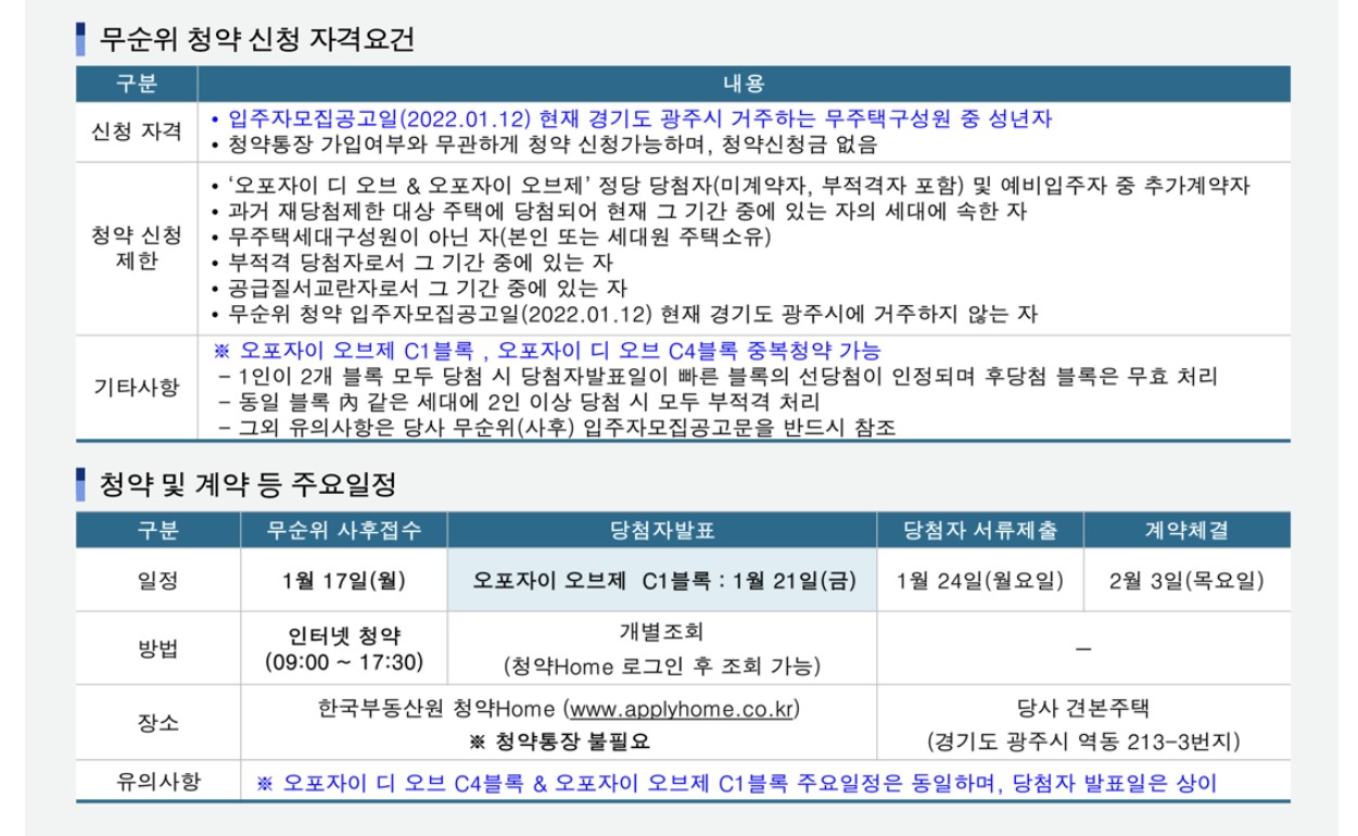 오포자이 오브제 디 오브 청약 조건